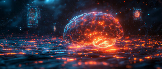 Poster - glowing digital brain showcasing futuristic AI concept