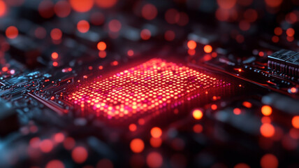 Poster - glowing digital circuit board with vibrant lights