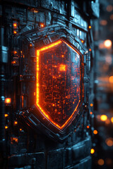 Poster - futuristic shield with glowing circuitry design