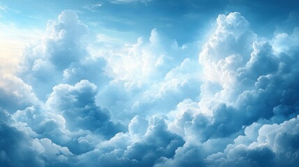 Poster - pale blue watercolor clouds background fluffy spread out clouds in darker shades of blue,photo stock