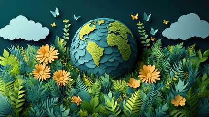 Poster - paper cut illustration earth day concept world environment,stock photo