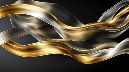Poster - Elegant flowing ribbons in gold and silver create a mesmerizing dance against a dark backdrop of modern artistry Generative AI