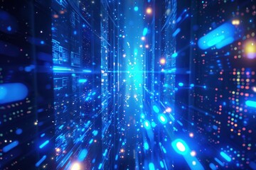 Fototapete - Abstract digital art depicting a fast-moving data stream through cyberspace