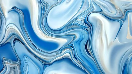 Poster - Colorful fluid art display showcasing mesmerizing blue and white swirls in a creative and artistic gallery setting Generative AI