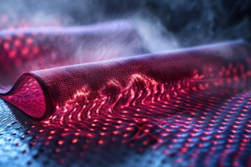 Poster - Abstract display of fabric with luminous patterns and steam effects in a creative composition