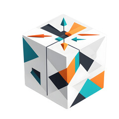 Poster - Modern design icon of a cube with arrows symbolising 3D technology, isolated on a empty plain background