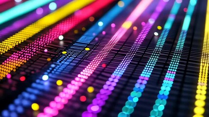 Poster - Vibrant lights dance in perfect harmony at a colorful digital display event during a summer evening in the city Generative AI