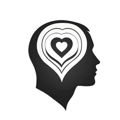 Poster - Modern design icon of a head silhouette with heart symbolising emotional health, isolated on a empty plain background