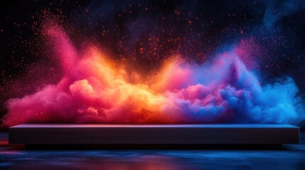 Poster - product display frame,colorful powder paint explosion empty border for product promo advertising blank showcase stage platform for presentation trendy commercial fashion background creative