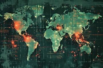 Poster - Global Network Connections, A Digital World Map