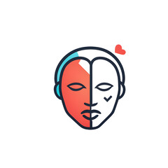 Poster - modern design icon of a mind and heart symbolising mental health, isolated on a empty plain backgrou