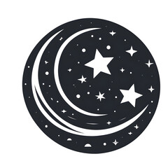 Poster - modern design icon of a moon and stars symbolising sleep, isolated on a empty plain background