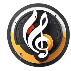 Poster - modern design icon of a music note and disk symbolising audio files, isolated on a empty plain backg