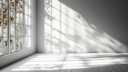 Fototapete - realistic,minimalist blurred natural light windows shadow overlay on wall paper texture abstract background minimal abstract light white background for product presentation