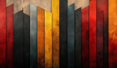 Poster - retro geometric striped background design with vintage earthy colors in brown orange beige green and blue with textured appearance