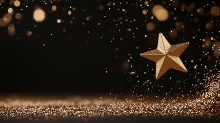 Poster - Star Golden star particles floating in a magical and fantasy inspired background.