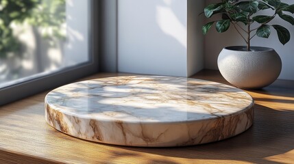 Poster - round marble table top,abstract shadow drop on white wall background for mockup product display,stock photo