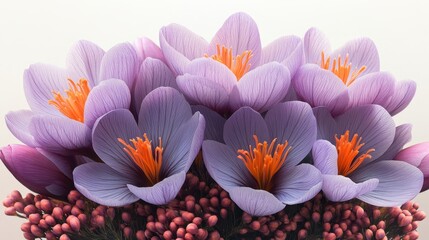 Aufkleber - set of a crisp detailed shot of saffron flowers in their full bloom showcasing the rich purple petals,orange stamens on transparent background ai generated,stock image