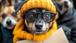 © Dmitry - A fashionable dog wears a vibrant orange sweater and glasses, exuding charm in a playful autumn atmosphere