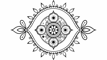 Poster - Detailed symmetrical floral design with circular and teardrop patterns in black and white style created with generated ai