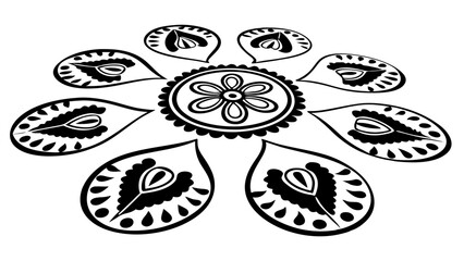 Poster - Black and white floral design with teardrop shaped petals arranged around a central flower motif created with generated ai