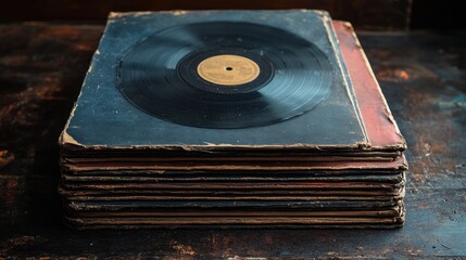 Poster - set of old vinyl cd record cover package envelope template mock up black scratched shabby paper cardboard square texture