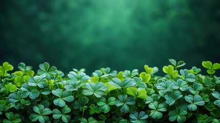 Poster - shamrock celebration vibrant green backdrop adorned,shamrocks ideal for st patrick s day festivities offers ample space for personalized messages or greetings,photo stock