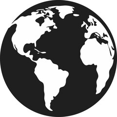 a silhouette vector art of a simple globe with isolated white background, world map on transparent b