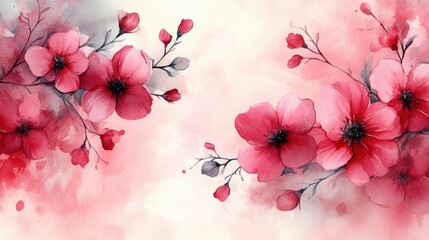 Aufkleber - soft pink flower frame background,gentle watercolor strokes background frame pink floral watercolor,stock image