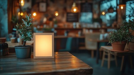 Poster - stand mock up menu frame tent card blurred background design key visual layout in cafe