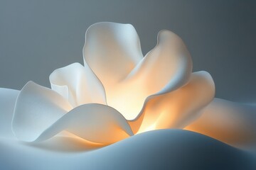 Poster - Elegant white flower sculpture illuminated softly on a delicate surface