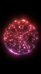 Fototapete - A radiant red digital sphere surrounded by glowing particles and energy waves, floating in a dark space with a futuristic, sci-fi aesthetic