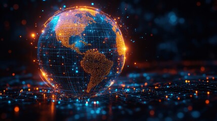 Aufkleber - stylized globe illuminated,neon lights digital energy streams,particles orbit this vibrant earth against a dark backdrop,photo stock