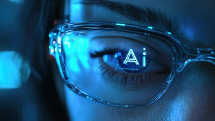 Poster - Close-up human eye reflecting artificial intelligence technology, AI-powered analytics, advanced cybernetics,neural networks, innovation, virtual reality,concept.