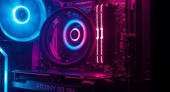 Neon Dreams: RGB PC Build, Close-Up Detail AI Generated