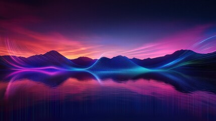 Wall Mural - vibrant sunset over tranquil lake reflecting colorful waves of light and mountains