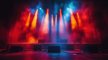 Aufkleber - the stage of the concert is illuminated,colorful spotlights dark background copy space concept,stock photo