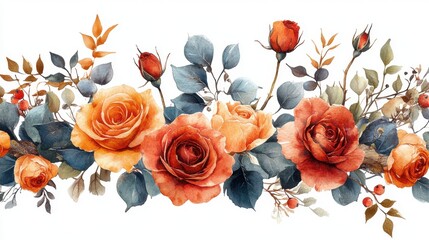 Aufkleber - the watercolor arrangement consists of rose buds leaves,a corner to display a vintage ornament bouquet corner x ray wedding design printed stationery,framed,stock photo