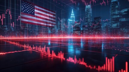 Poster - us capitol building,american flag,financial chart overlay symbol of american democracy economy,power,stock photo