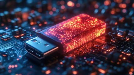 Poster - usb thumbdrive,hacked on screen,stock photo