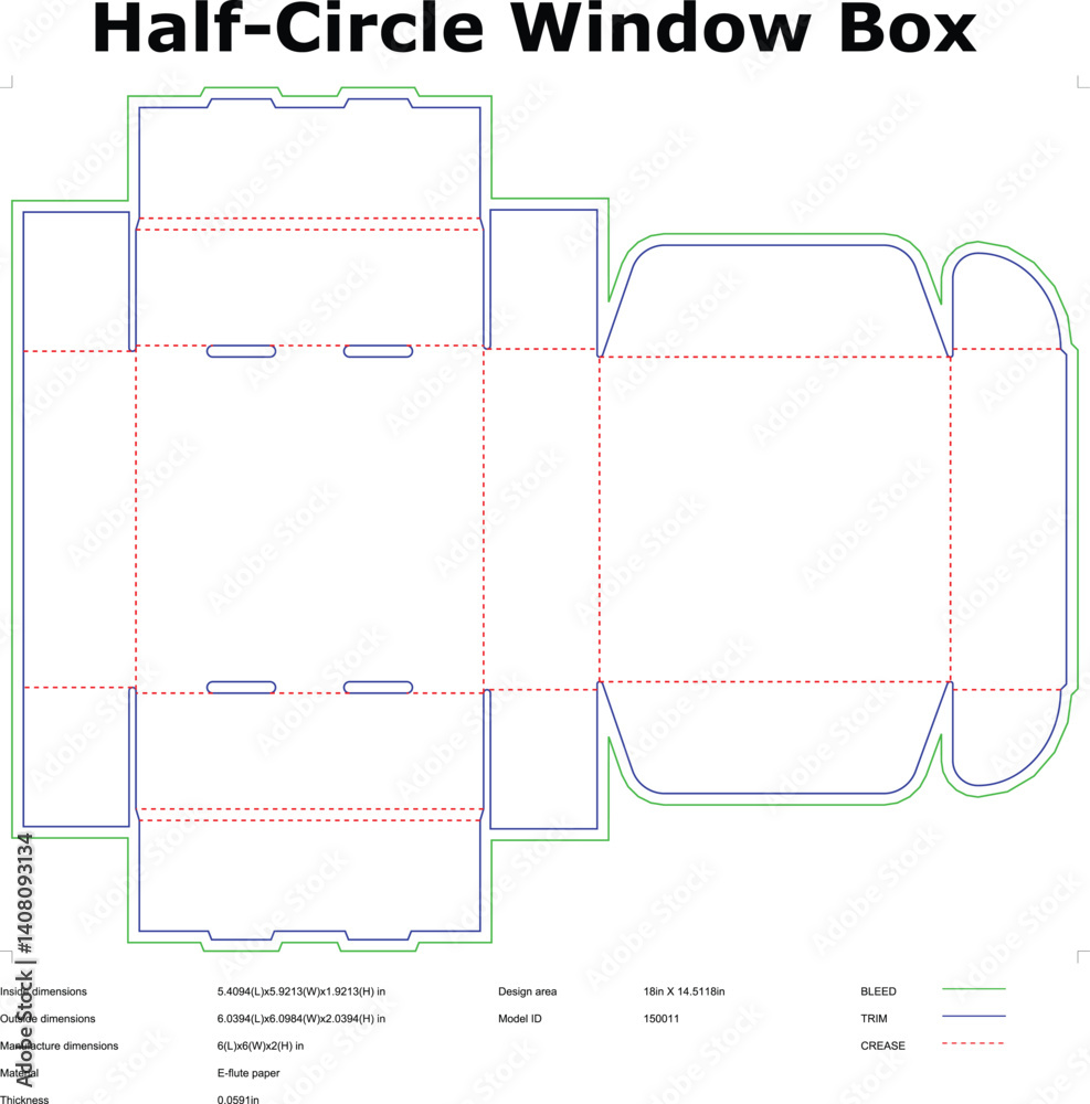 Half Circle Window Box Die Cut Template For Packaging Design And ...