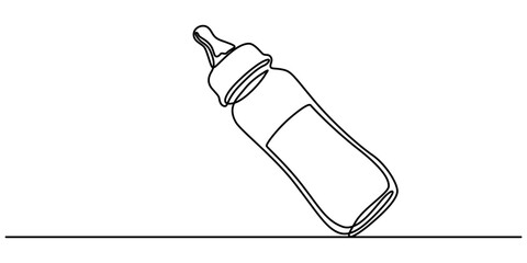 Aufkleber - Continuous one line drawing of baby feeding bottle. Baby drink bottle with love outline vector illustration. Editable stroke, Continuous editable line drawing of baby bottle. Baby milk bottle icon in.