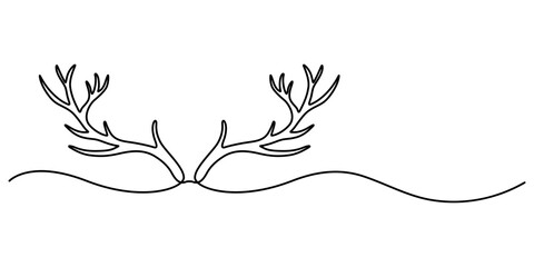 Aufkleber - deer horn continuous one line drawing, Continuous one single minimal line drawing deer, Deer head single line art illustration. Editable stroke. World wild life concept. Christmas or New Year isolate.