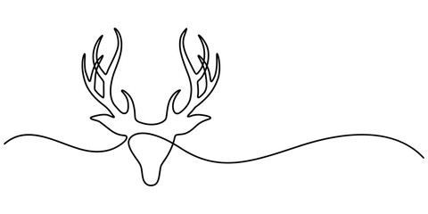 Aufkleber - deer horn continuous one line drawing, Continuous one single minimal line drawing deer, Deer head single line art illustration. Editable stroke. World wild life concept. Christmas or New Year isolate.
