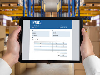 Poster - invoice on computer screen from accounting application. computer program for financial and budget of