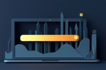 Poster - A modern laptop design featuring abstract shapes and a prominent search bar, symbolizing technology and digital exploration.