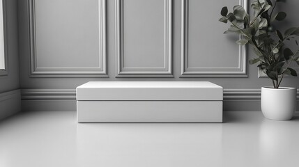 Fototapete - white closed jewelry box mockup windowsill furniture tabletop,stock photo