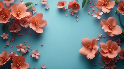 Aufkleber - white envelope,orange paper,paper cherry blossoms on blue background,copy space spring greeting card for easter mother s day women s day celebrations,stock photo