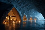 subterranean research facility with alien bioorganic lighting and tech design