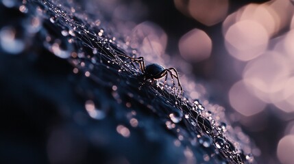 Spider web covered in water droplets capturing intricate details in nature